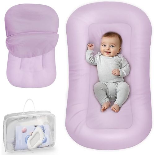 Cpzzkq Infant Support Cushion - Baby Support Cushion for Newborn, 0-24 Months, Portable Tummy Time Mat for Home and Travel, Soft Cotton, Supervised Use, Baby Essentials Gift, Purple (Cover Included)