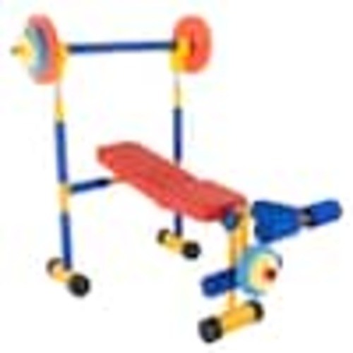 Hey! Play! Toy Weight Bench Workout Equipment Set for Beginner Exercise, Weightlifting with Leg Press & Barbell-Easy Assembly 83-SH-05