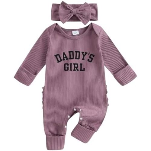 Newborn Baby Girls Rompers Knit Round Neck Long Sleeve Infant Fall Jumpsuits with Headband Coming Home Outfit
