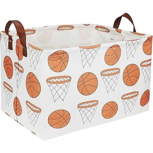 Rectangular Baketball Basket,Kids Basket for Boy.Waterproof PE Coating Cute Basket with Handles.Boys Basket,Toys Box,Books Basket,Gifts Basket. (Basketball)