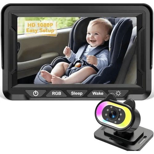 Baby Car Camera for Backseat – HD 1080P, 150° Wide Angle, Night Vision, Easy Installation, Adjustable LED Light, 4.3” LCD Display, Anti-Glare