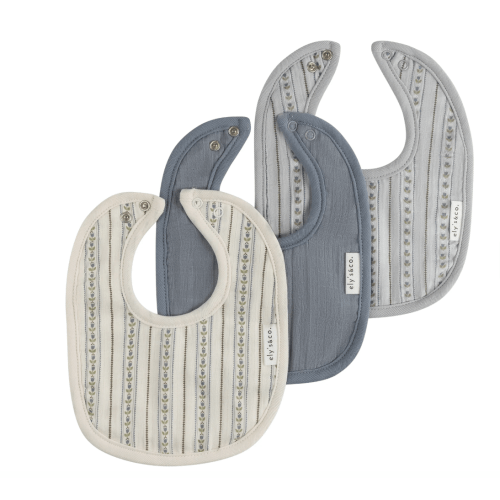 Baby Boy Muslin Bib 3-Pack - Blue - Linear Tulip