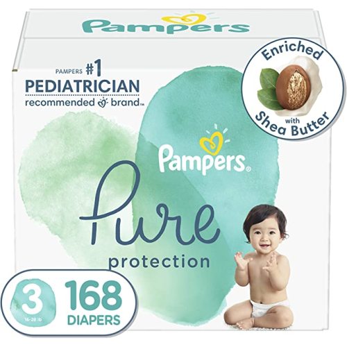 Diapers Size 3, 168 Count - Pampers Pure Protection Hypoallergenic Disposable Baby Diapers for Sensitive Skin, Fragrance Free, (Packaging May Vary)