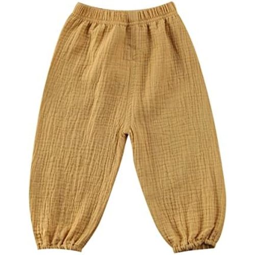 BULINGNA Toddler Kids Baby Boy Girl Cotton Linen Elastic Basic Harem Long Pants Bloomers Casual Joggers