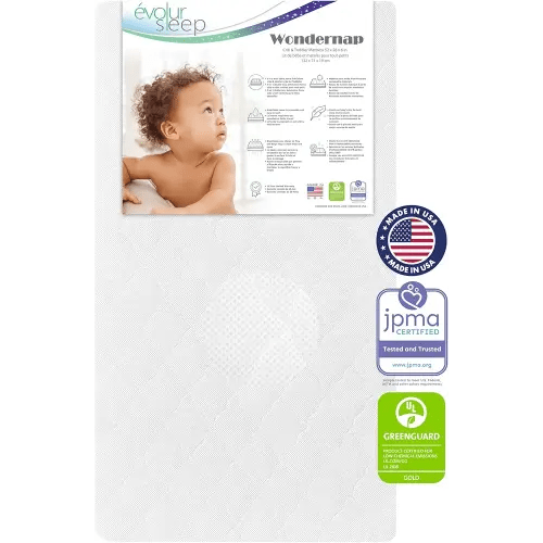 Evolur Wondernap 2 in 1 Full-Size Crib Mattress, JPMA and Greenguard Gold Certified, Crafted from Recycled Sustainable Materials, White