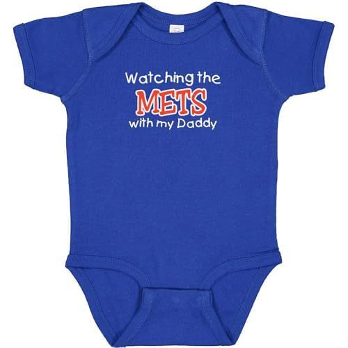 Curiositees Watching the Mets with My Daddy Baby Boy's Bodysuit Outfit Toddler Shirt - Royal