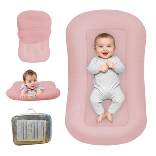 Baby Lounger for Newborn, Bionic Design Baby Lounger, Soft Organic Cotton Breathable Lounger for Infants 0-24 Months (Pink)