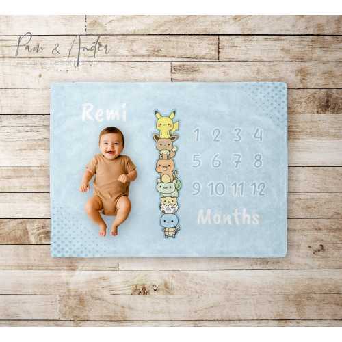 Baby Poke blanket, Baby Boy Gift, Baby Shower Gift, Blue Milestone blanket, Personalized Baby gift