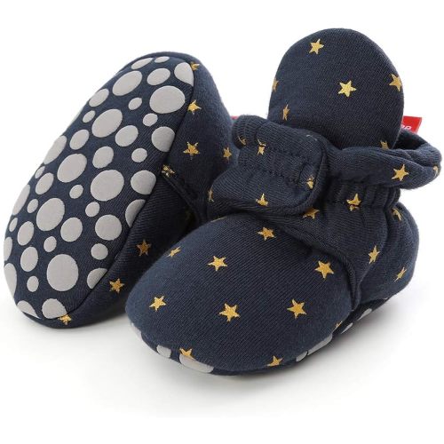 HsdsBebe Unisex Newborn Baby Cotton Booties Non-Slip Sole for Toddler Boys Girls Infant Winter Warm Fleece Cozy Socks Shoes