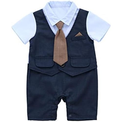 Baby Boy Gentleman White Shirt Waistcoat Bowtie Tuxedo Onesie Jumpsuit Overall Romper