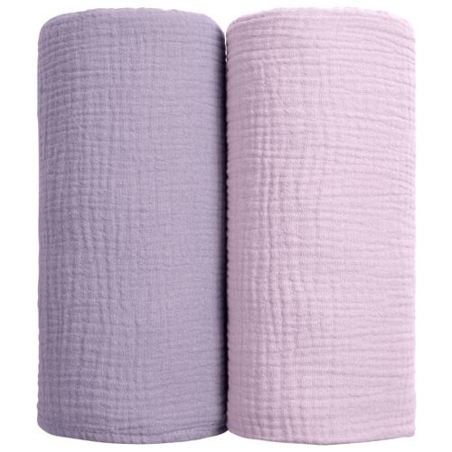 lulumoon Baby Swaddle Blankets - Cotton Swaddle Blanket Soft Receiving Blanket for Baby Neutral 2 Pack (Purple)