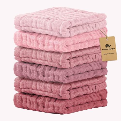 Baby Washcloths 6 Packs, Muslin Washcloths Baby,Cotton Burp Cloths, Extra Absorbent and Soft Wash Clothes for Newborns, 12x12 Inches