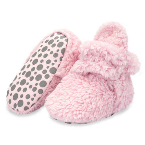 Zutano Furry Fleece Stay-On Baby Bootie Slipper With Grips - Baby Pink