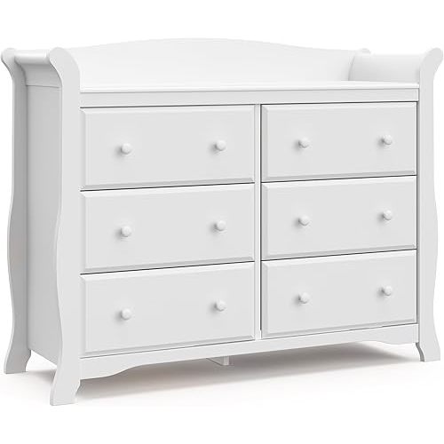 Storkcraft Avalon 6 Drawer Double Dresser (White) – Dresser for Kids Bedroom, Nursery Dresser Organizer, Chest of Drawers for Bedroom with 6 Drawers, Classic Design for Children’s Bedroom