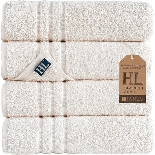 Hawmam Linen Sea Salt Cream Bath Towels 4 Pack Soft and Absorbent, Premium Quality Perfect for Daily Use 100% Cotton Towel 600 GSM