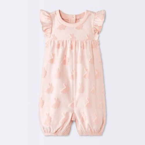 Baby Girls' Bunny Graphic Textured Knit Ruffle Tank Romper - Cloud Island™ Pink 0-3M