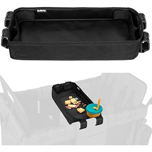 Double Sided Stroller Tray Fits for Wonderfold Wagon- Kids Snacks & Activities - Faux Leather Sides for Eating - 4 Cup Holders-W4 accessories, Easy to Use and Clean, Play On the Go (W4 Series)