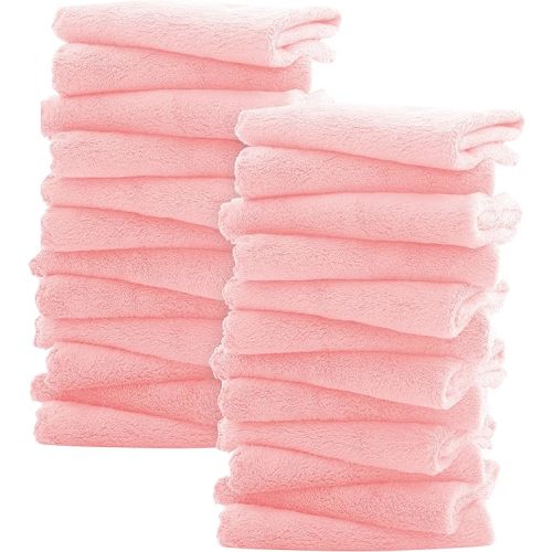Sunny zzzZZ Ultra Soft 24 Pack Baby Washcloths - 10x10 Inches - Coral Fleece Extra Absorbent Wash Clothes for Babies, Infants and Toddlers - Sensitive Skin and Newborn - Ideal Baby - Pink
