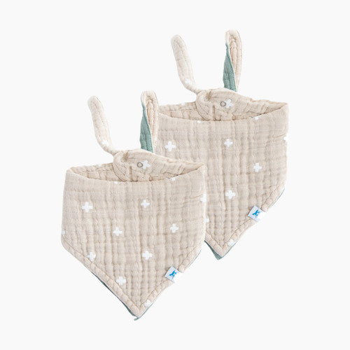 Little Unicorn Cotton Muslin Reversible Bandana Bib (2 Pack) - Taupe Cross