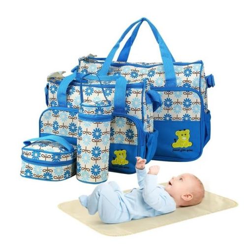 Racxily 5PCS Baby Nappy Diaper Bags Set Mummy Diaper Shoulder Bags w/ Nappy Changing Pad Insulated Pockets Travel Tote Bag
