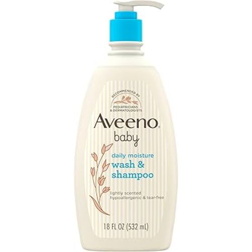 Aveeno Baby Daily Moisture Gentle Body Wash & Shampoo with Oat Extract, 2-in-1 Baby Bath Wash & Hair Shampoo, Tear- & Paraben-Free for Hair & Sensitive Skin, Lightly Scented, 18 fl. oz