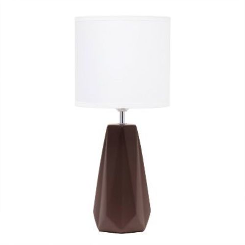 Ceramic Prism Table Lamp Brown - Simple Designs: Glossy Finish, White Drum Shade, ETL Listed, No Assembly Required