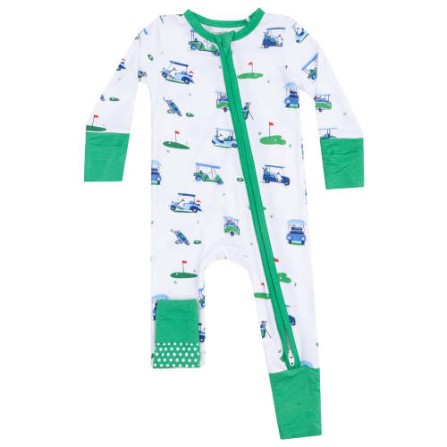 2-Way Zip Romper, Vintage Golf Carts, 0-3mo