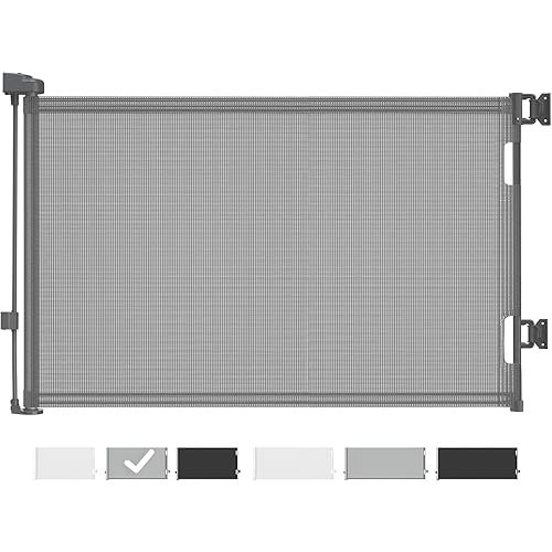 Cumbor Baby Gate Retractable Gates for Stairs, Mesh Dog Gate for The House, Wide Pet Gate 33" Tall, Extends to 55" Wide, Long Child Safety Gates for Doorways, Hallways, Cat Gate Indoor/Outdoor(Gray)