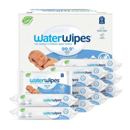 WaterWipes Plastic-Free Original Baby Wipes, 99.9% Water Based Wipes, Unscented & Hypoallergenic for Sensitive Skin, 60 Count (Pack of 12), Packaging May Vary