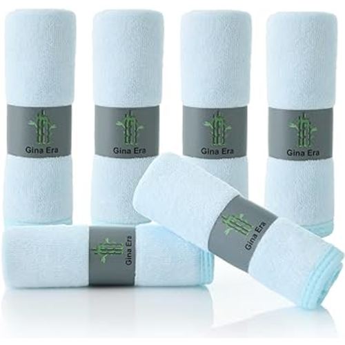 Gina Era Baby Washcloths, Rayon Made from Bamboo - 2 Layer Soft & Absorbent & Hypoallergenic Newborn Bath Face Towel - 10 x 10 Inch for Infant Girl and Boy (Blue)