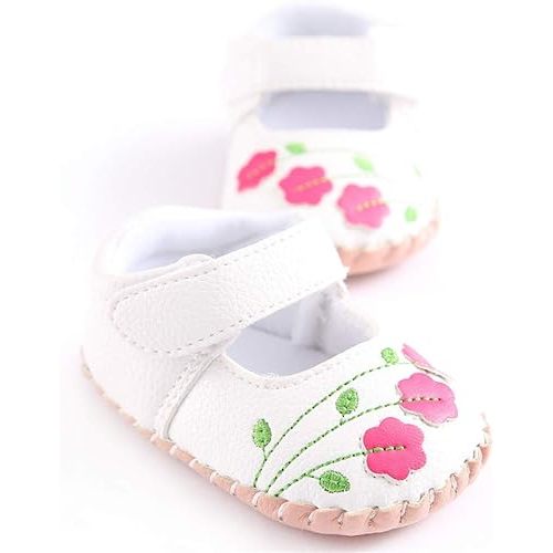 Meckior Infant Baby Girls Boys Handmade Princess Flats Toddler First Walkers Soft PU Leather Non-Slip Crib Wedding Dress Shoes - 12-18 Months Toddler - A/White 1