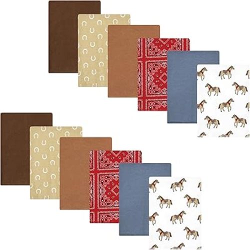 Hudson Baby Unisex Baby Cotton Flannel Burp Cloths Bundle, Cowboy, One Size