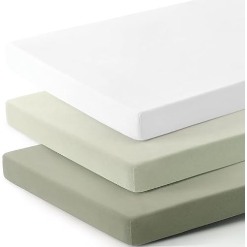 GRSSDER Mini Crib Sheets Fitted, Pack and Play Sheets 3 Pack, Ultra Soft Stretchy Pack N Play Sheets, Universal Fit for Playard Mattress, Jersey Crib Sheets Neutral for Boys and Girls, Sage Green