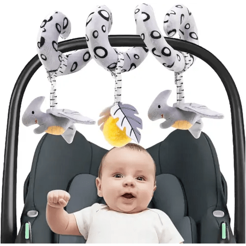 Baby Car Seat Toys, Car Seat Toys for Babies 0-6 Months, Black and White Spiral Activity Carseat Toys for Infant 0-3 Months, Stroller Toys for Babies 0 3 6 9 12 Months, High Contrast Baby Toys (Dino)