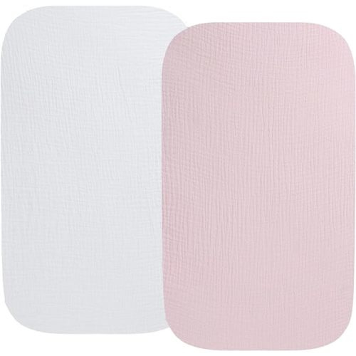 Muslin Bassinet Sheet Compatible with ANGELBLISS Baby Bassinet, Koolerthings (3 in 1) Baby Bassinet, Pamo Babe 2in1 and Ihoming Bedside Bassinet, 2 Pack Cotton Fitted White & Pink - for ANGELBLISS & Koolerthings & Ihoming ...