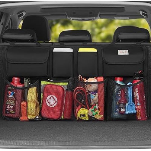 SURDOCA Oversized Trunk Organizer for Car, 3rd Gen Upgraded Car Trunk Organizer SUV with 4 Non-slip Strips, Hanging Car Storage Organizer with 8 Large Pockets, Car Accessories Interior–(43.3x18.9 in)