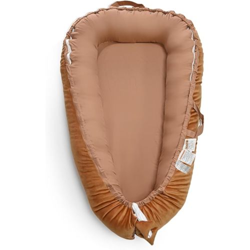 Infant Lounger - Baby Lounger for Newborn,Dutch Velvet Surface & 100% Cotton 0-24 Months Breathable Soft Baby Nest,Adjustable Portable Infant Lounger Cover,Crib for Home & Travel,Brown