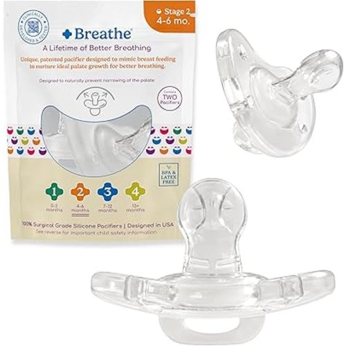 Breathe Orthodontic Baby Pacifier - 4-6 Months - Natural Oral & Facial Development – BPA-Free, Latex-Free, Pediatrician Developed – 100% Silicone 2 Pack