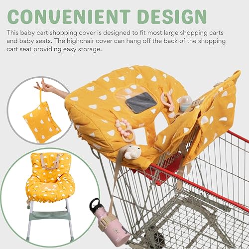Shopping Cart Cover for Baby Girl & Boy | Water Resistant High Chair Cover w/Phone Pouch & Pocket | Gender Neutral Cart Cover for Babies | Padded Grocery Cart Cover for Baby | (Yellow)