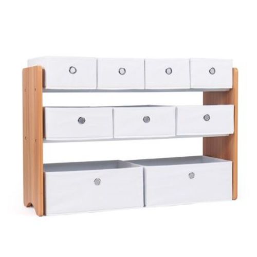 Kids' Toy Storage Organizer With 9 Collapsible Fabric Storage Bins White - Humble Crew: Playroom Bin Shelves, Mdf Frame