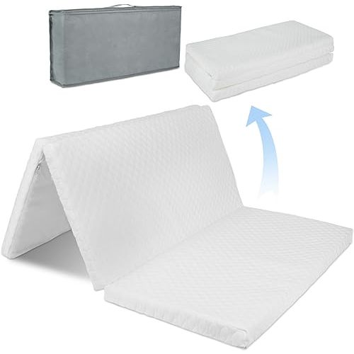 Waterproof Pack and Play Mattress, Portable Toddler Bed Mattress for Baby, 38 X 26 in Playpen Mattress, Foldable Baby Mattress with Travel Bag & Washable Cover, 1.5 inches