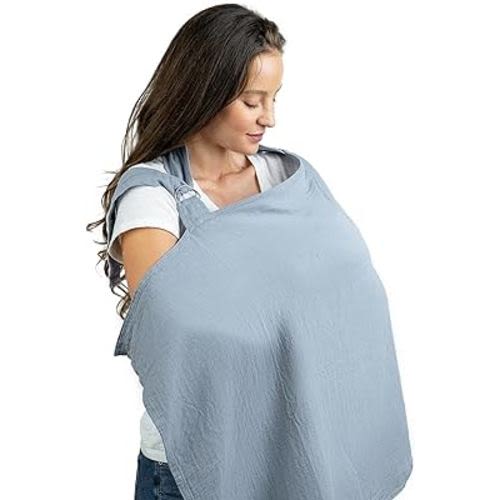 Muslin Nursing Cover for Baby Breastfeeding, Soft & Breathable Cotton Breastfeeding Cover for Mom with Rigid Hoop for Mother Nursing Apron by Comfy Cubs (Pacific Blue)