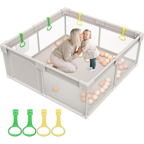ZEEBABA Baby Playpen, Big Play Pen for Babies(59x59x27inch), Kids Safe Play Center for Babies and Toddlers, Baby Fence Gives Mommy a Break