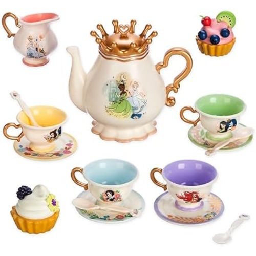 Disney Store Official Princess Tea Set with Sound Effects & Character Art Showing Snow White, Cinderella, Ariel, Belle, Tiana and More, 16-Piece Pretend Play Set with Music & Pouring Sounds for Kids