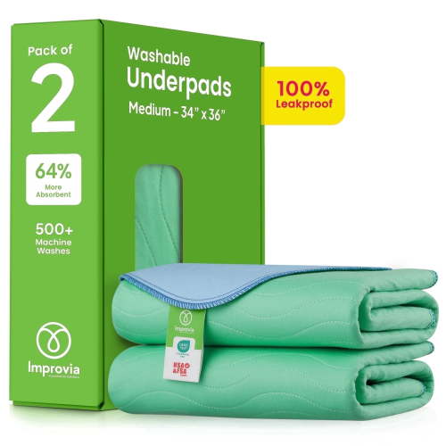 Improvia Washable & Waterproof Underpads for Incontinence 34 x 36 in 2 Pack