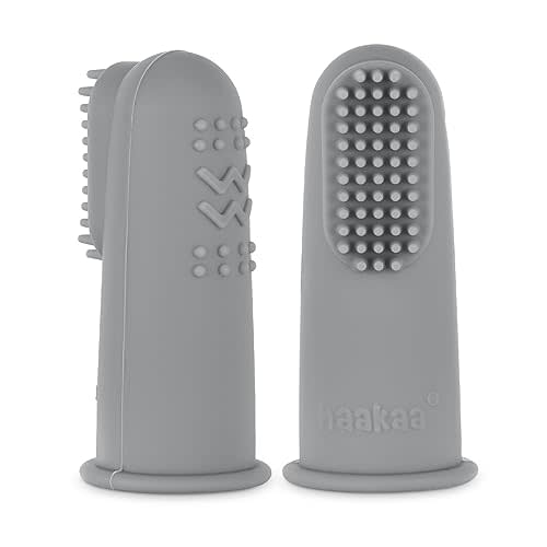haakaa Baby Toothbrush Teether, Silicone Baby First Toothbrush for Babies Pain Relief, Oral Care for Babies, Infants, Toddlers, Kids Teething, Soft Food Grade Silicone, 0 Months+, 2 Pack, SUVA Grey