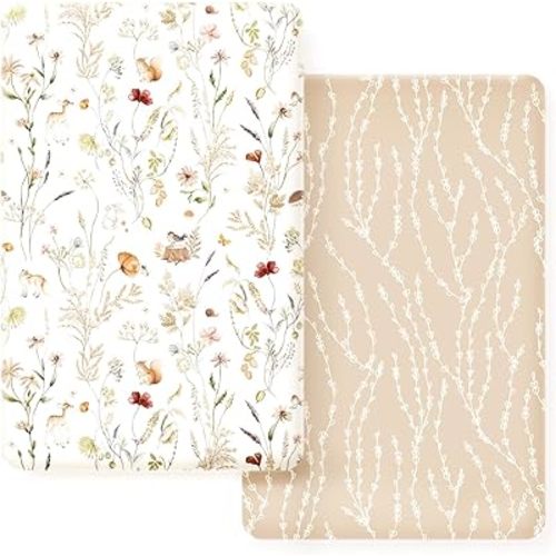 Stretchy Ultra Soft Jersey Knit Fitted Pack n Play Sheets Set 2 Pack, Portable/Mini Crib Sheets for Girls, Universal Fit for Pack N Plays Safe and Snug, Dream Print