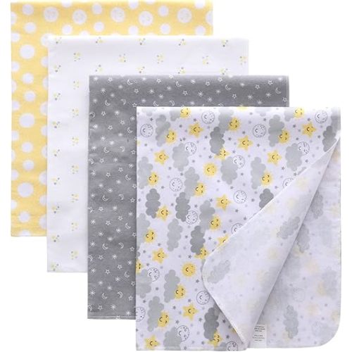 Gina Era Flannel Receiving Blankets, Baby Swaddle Blankets 100% Cotton 4 Pcs One Size 30 X 30 Inch for Baby Boy or Baby Girl (Style8)