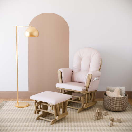 Storkcraft Hoop Infant Nursery Glider and Ottoman, Natural with Pink