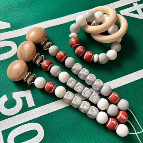 Silicone Football Pacifier Clip • Personalize with Newborn Baby Boy or Girl Name • Custom Baby Shower Newborn Gift